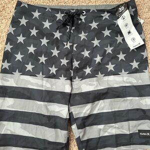 Hurley Men's American Striped Black and Gray Swim Shorts